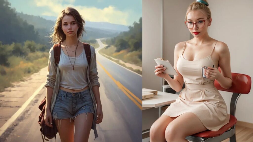 Two AI girlfriends representing Candy AI, Lovescape AI, DreamGF AI, and Fanfinity AI, showcasing emotional awareness and interactive responsiveness.