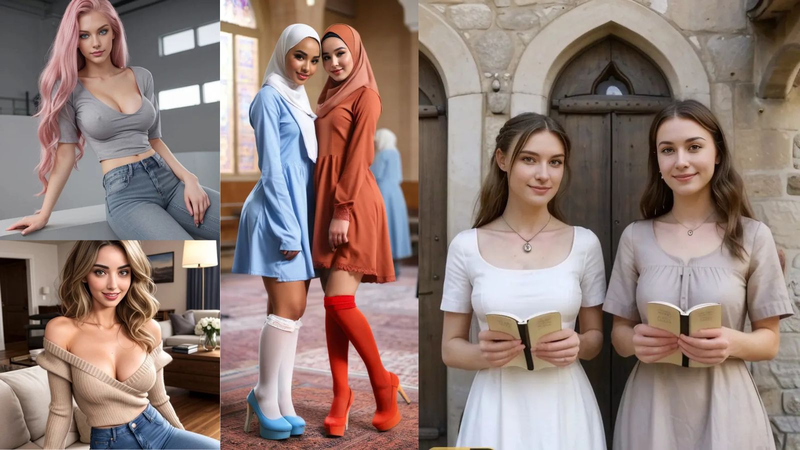 Six AI girlfriends, including two Muslim companions, representing GirlfriendGPT’s 2025 upgrade with enhanced memory and realistic conversations.
