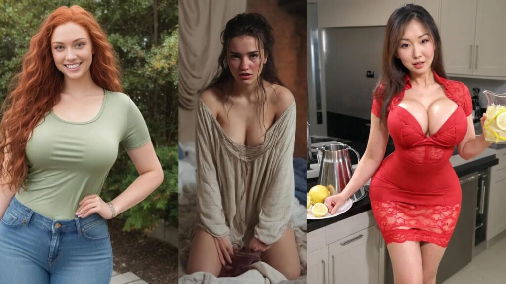 Three AI girlfriends from Swipey AI 2025 update showing flirty interactions, voice, and image reply features.