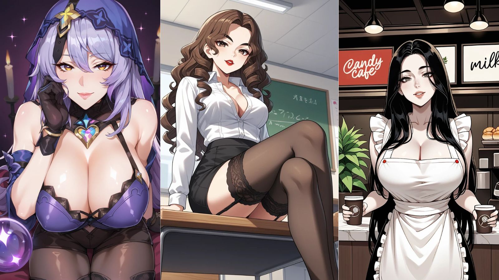 3 anime-style AI girls with unique expressions and personalities