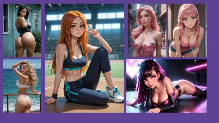 Promptchan AI anime characters on a vibrant purple background featuring realistic and artistic NSFW styles for creators.