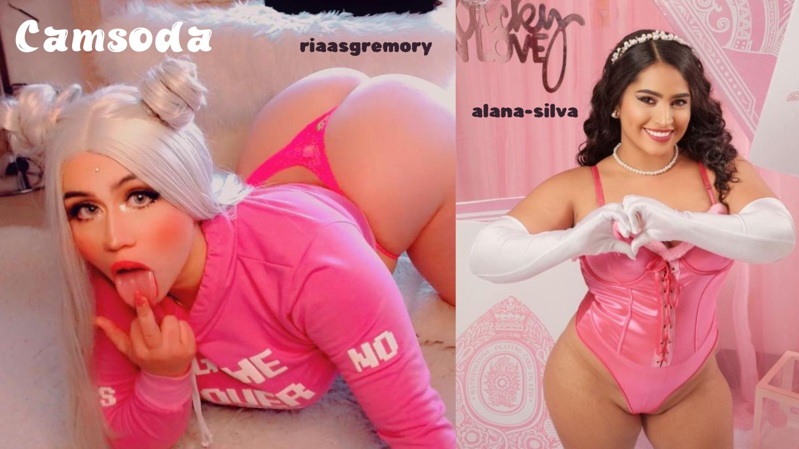 Camsoda models riaasgremory and alana-silva posing together with the 'Camsoda' brand logo, highlighting the 2026 interactive Lovense toy features and pornstar schedules.