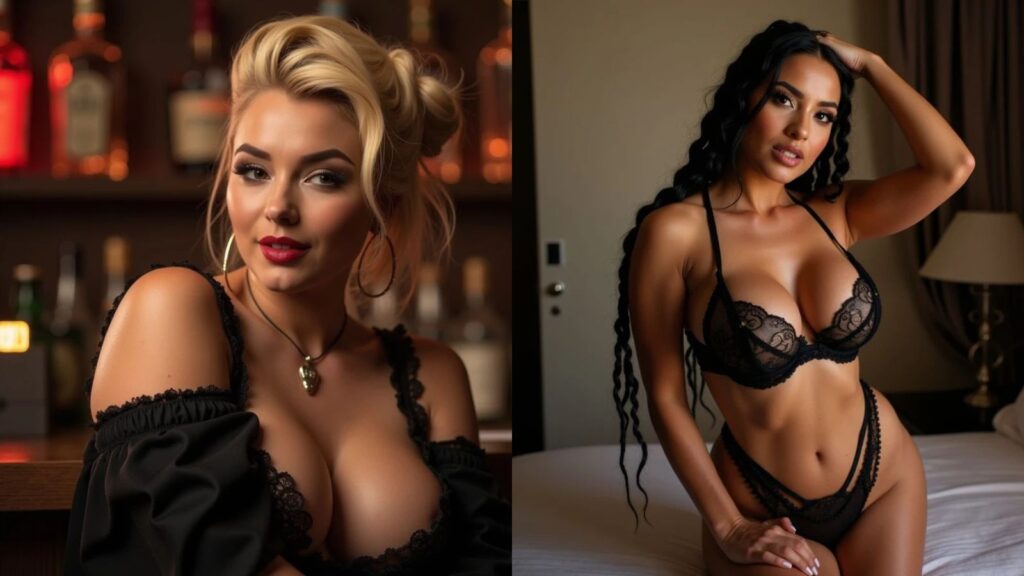 A high-definition side-by-side comparison of two AI-generated fantasy girl characters, showcasing the photorealistic 4K anatomy of Fanfinity vs. the artistic, stylized aesthetic of Fantasy AI on a clean, minimalist background.