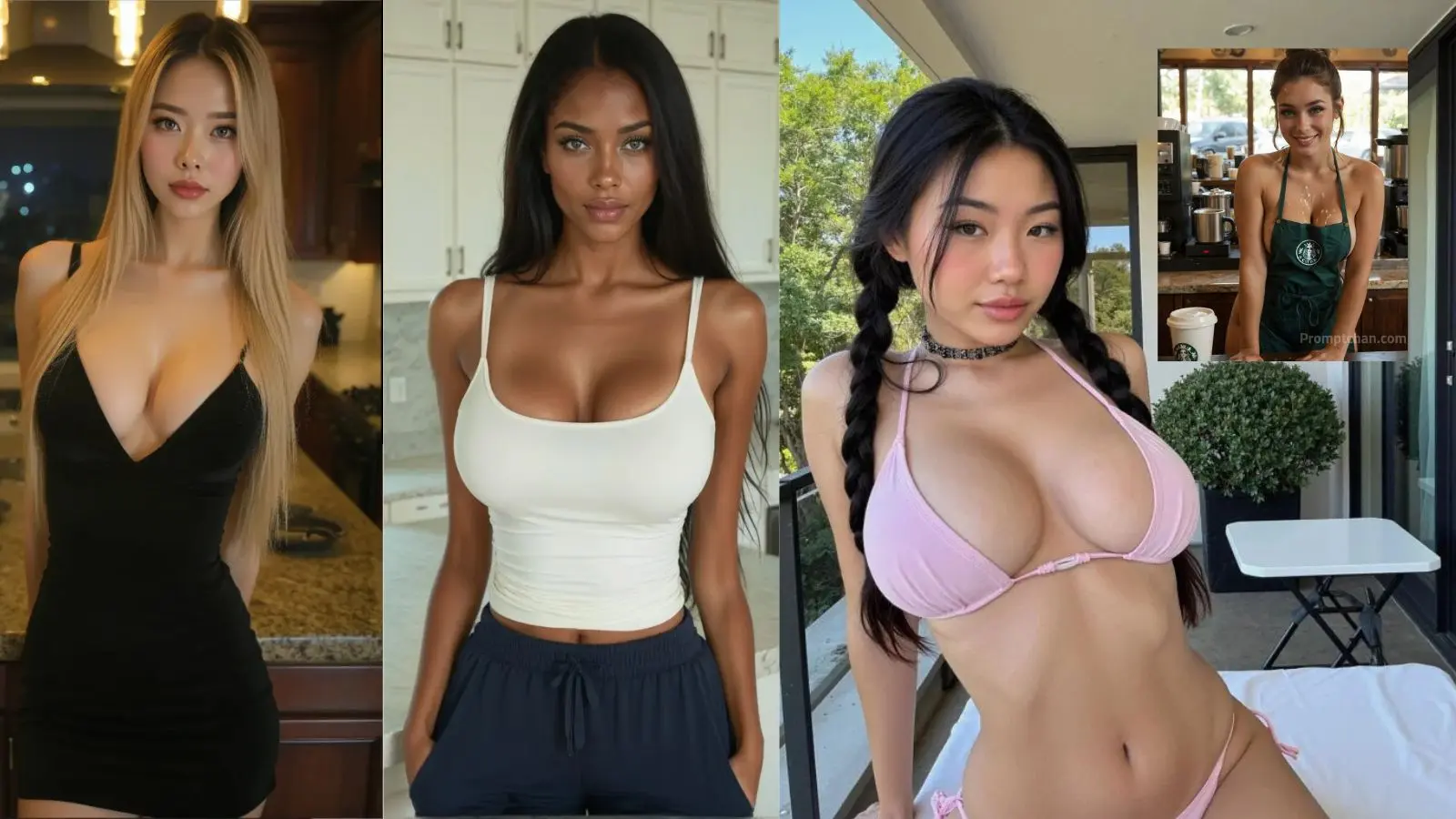 Four AI-generated women in varied styles, showcasing Promptchan AIâs 9.6/10 prompt accuracy and Spicer AIâs roleplay variety for the 2026 NSFW spicy chat comparison.