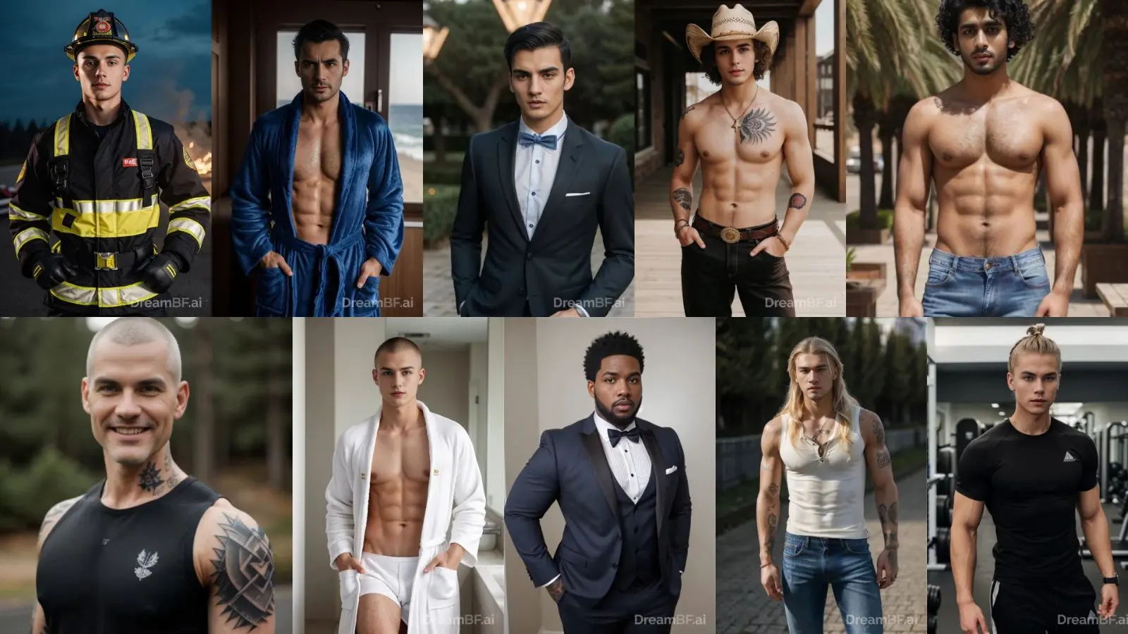 10 AI men characters representing popular AI boyfriend apps and virtual companion platforms