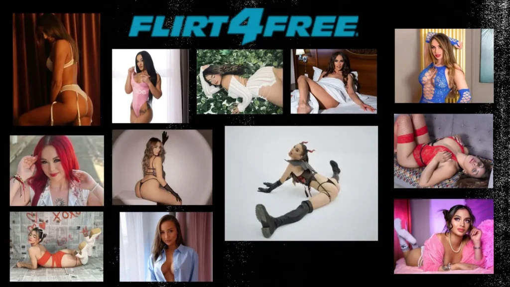 A professional gallery of 12 diverse cam models featured against a minimalist black background with the Flirt4Free brand text, highlighting the premium 2026 talent pool.