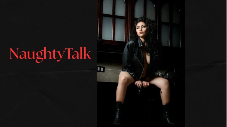 NaughtyTalk AI 2026 voice cloning featured image, seductive girl black background with red NaughtyTalk text, uncensored dirty talk AI girlfriend platform