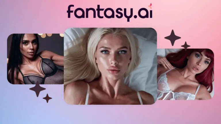 Three AI-generated female characters in a professional grid layout against a vibrant pink and purple gradient background with "Fantasy AI" branding text, showcasing the V2026 visual fidelity.